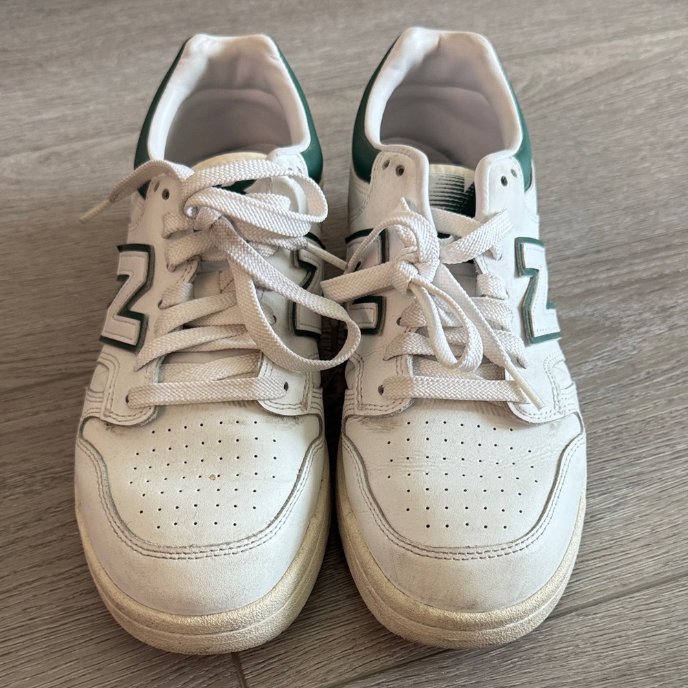 New Balance White and Green Athletic Sneakers